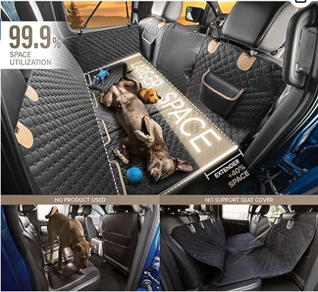 XXL Dog Car Seat Cover for Back Seat Hard Bottom Truck Pet Back Seat Extender for Dogs 100% Waterproof&Scratchproof Backseat Protector Nonslip Dog Bed for Car Dog Hammock for Crew Cab F150 (Grey)